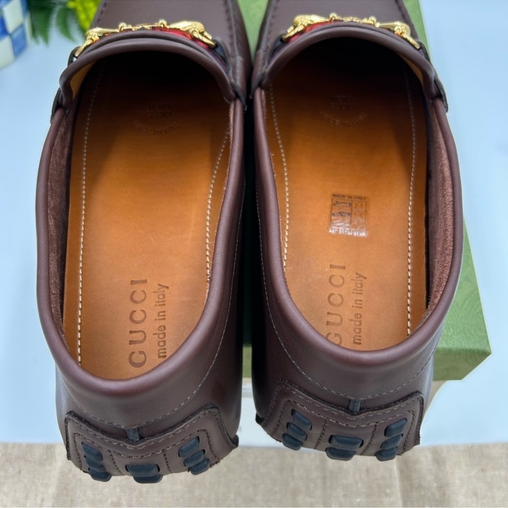 Men’s Gucci Ayrton web striped leather loafers size 12.5 fits 13 US made Italy - Picture 9 of 11